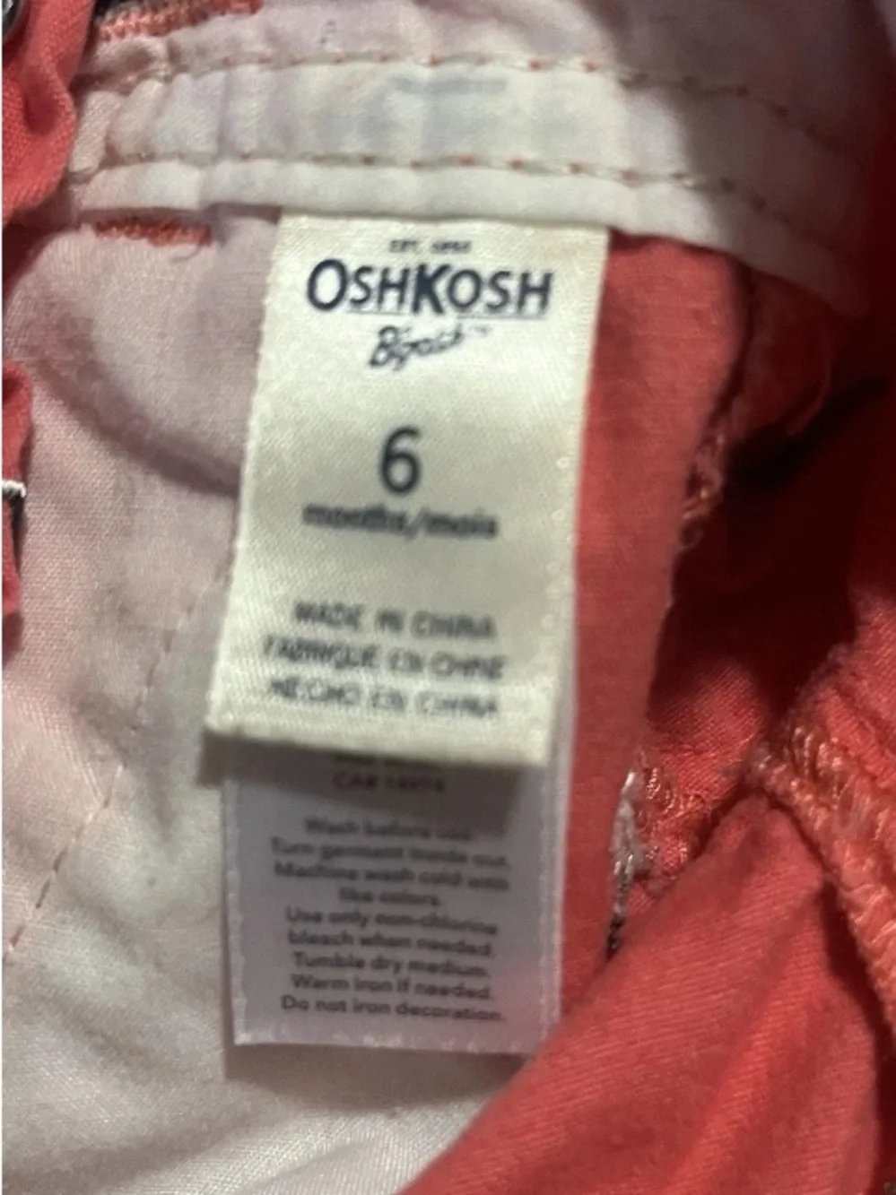 OshKosh B’gosh Vestbak Shorts Overalls Baby Shark Salmon Pink 6 Months